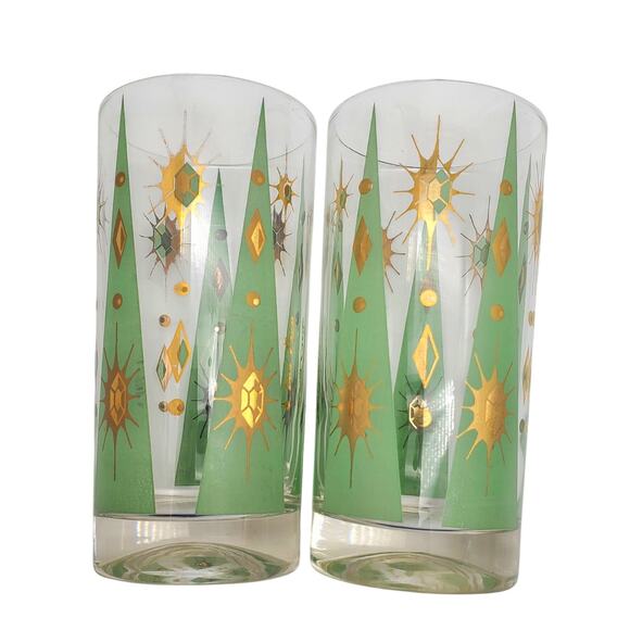Fred Press Glass Tumblers Atomic Burst Cocktail MCM Pastel Mint Green Highball - Picture 4 of 7